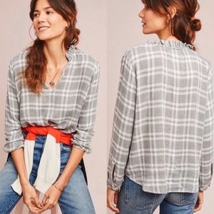 CLOTH & STONE Grey/White Plaid Blouse